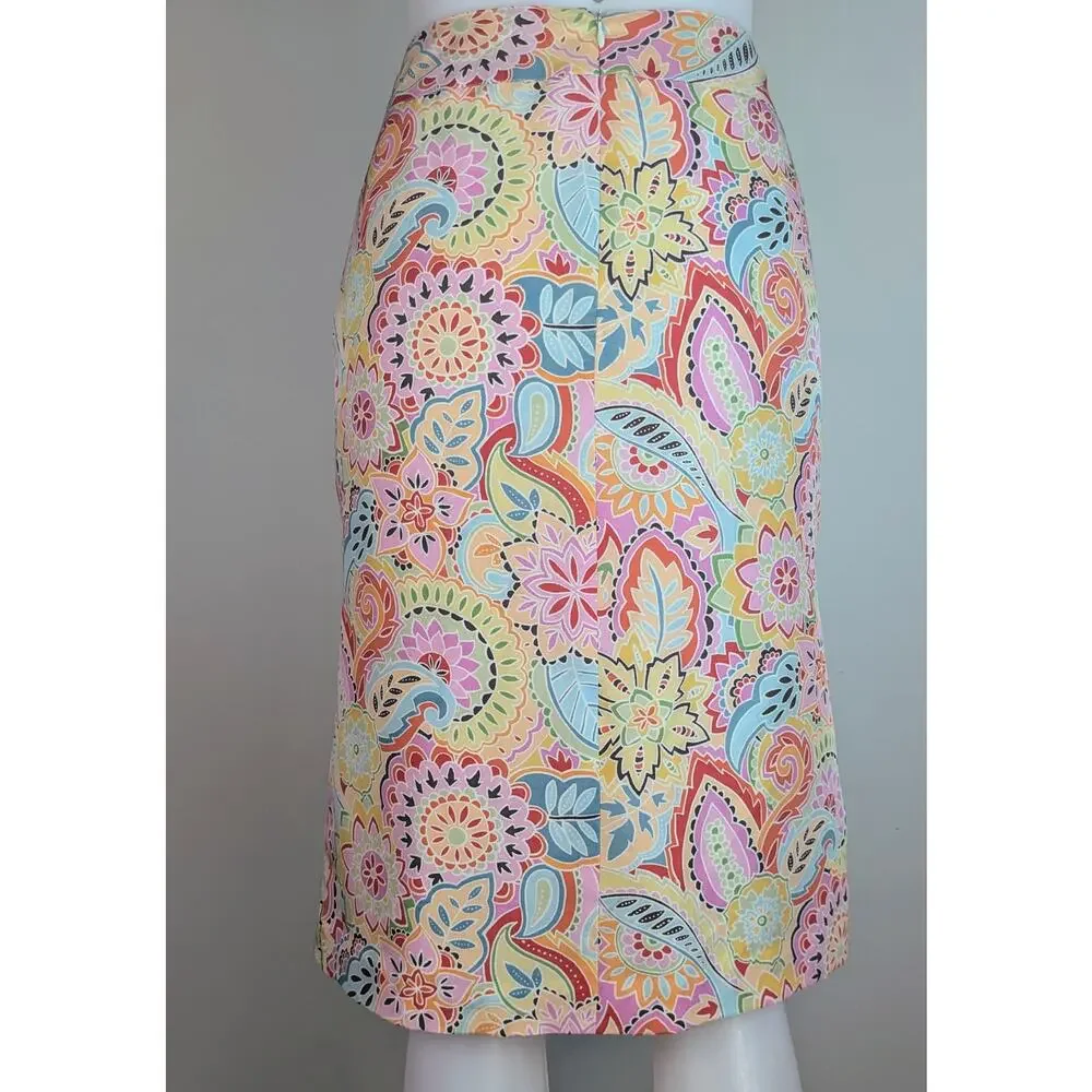 Harold's Silk Straight Skirt 4 Pink Peach Pastel Paisley Floral Graphic Retro